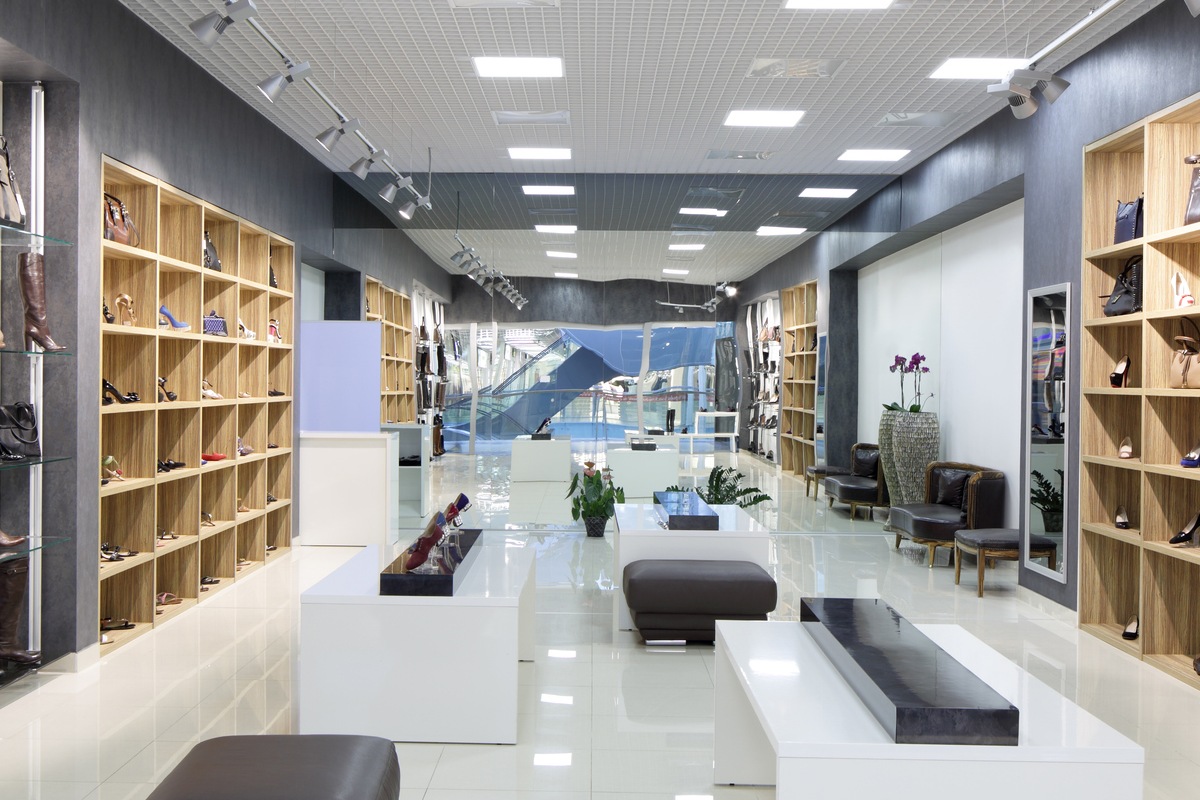 interior of shoe store in modern european mall